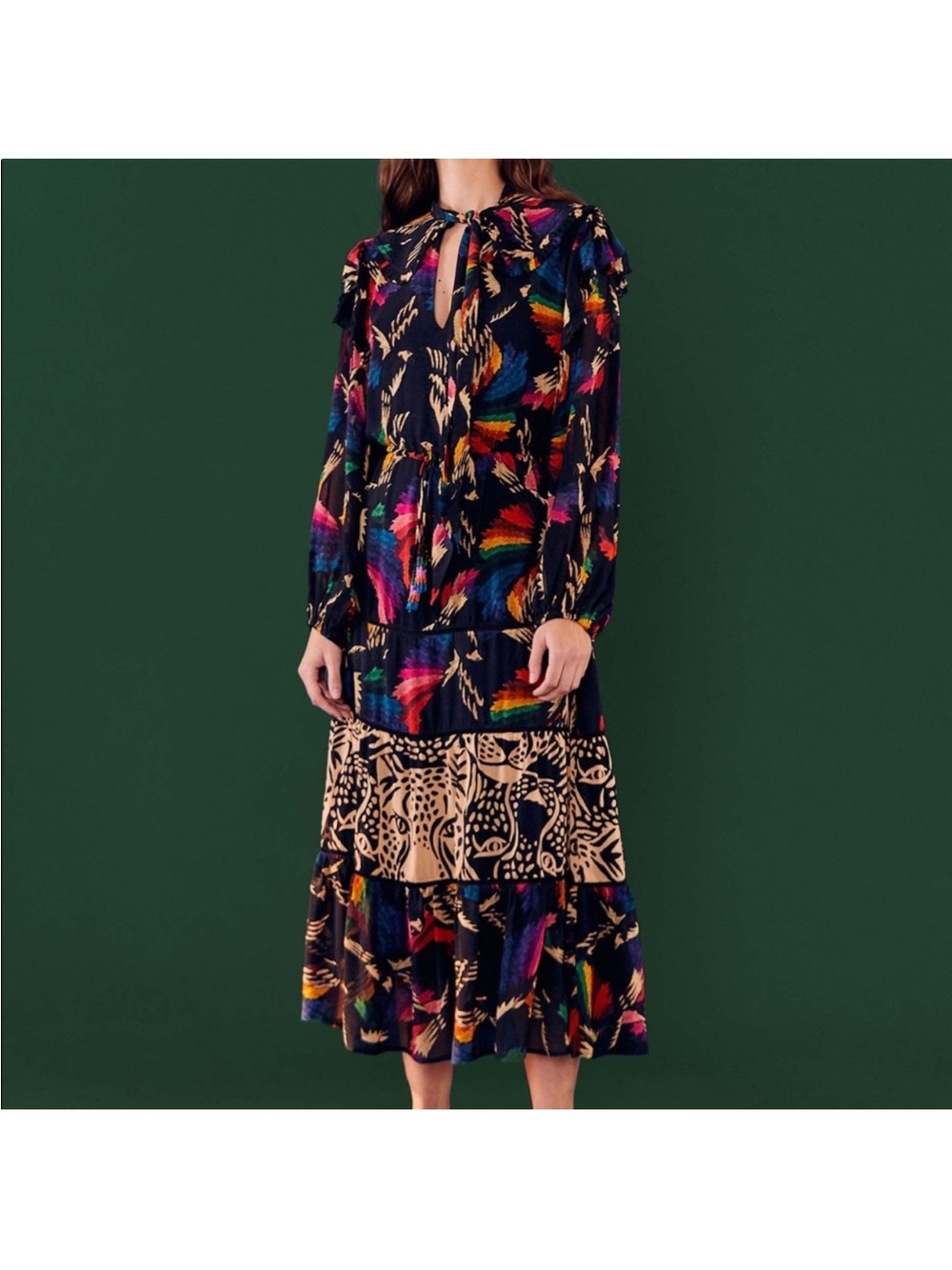 NWT FARM Rio Black Macaws Flight Ankle Midi Dress XL - Picture 7 of 11